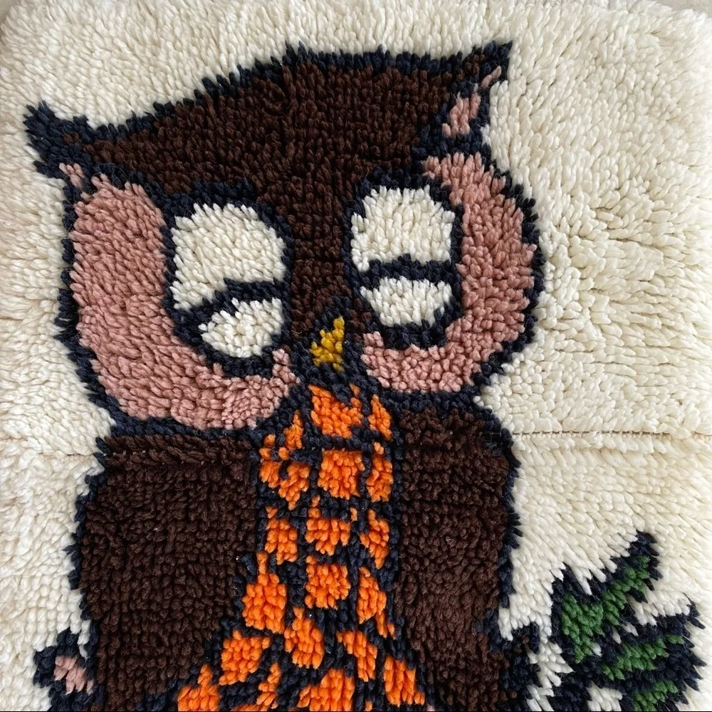 Handmade Hook Owl Tapestry Vintage 1980’s